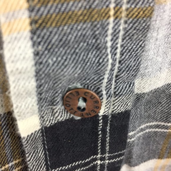 CURRENT ELLIOTT Gray Black Taupe Plaid High Low Hem Flannel Oversized Shirt - Picture 8 of 11